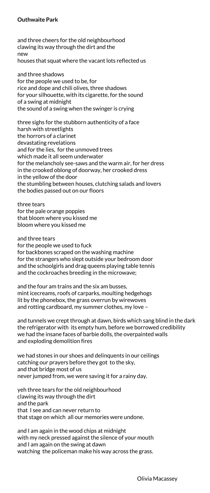 for the melancholy see-saws and the warm air, for her dress in the crooked oblong of doorway, her crooked dress in the yellow of the door